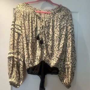 Intimately Free People floral bodysuit, cream/black with ballon sleeves